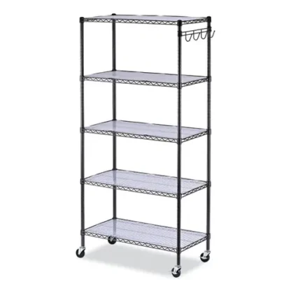 Alera® 5-Shelf Wire Shelving Kit with Casters & Shelf Liners