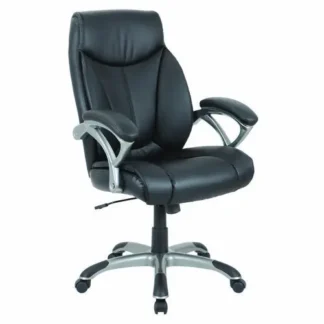 Alera® Alera Fulford Bonded Leather High-Back Managers Chair, Supports 275 lb, Adjustable Height 18.62"-22.56", Black with Silver Base
