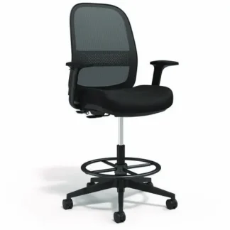 Alera® Alera Kempton Fabric Mesh Task Stool, Supports Up to 275 lb, 26.57 to 33.62 Seat Height, Black Seat, Black Back, Black Base