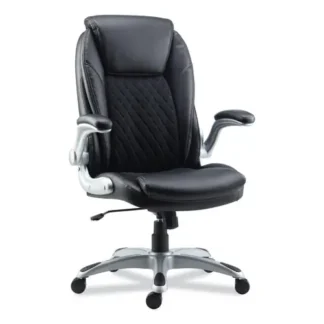 Alera® Alera Leithen Bonded Leather Midback Chair, Supports Up to 275 lb, Black Seat/Back, Silver Base