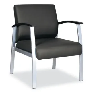 Alera® Alera metaLounge Series Mid-Back Guest Chair, Black Seat, Black Back, Silver Base