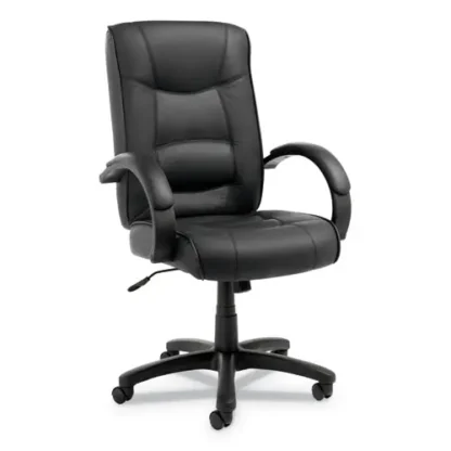 Alera® Alera Strada Series High-Back Swivel/Tilt Top-Grain Leather Chair, Supports Up to 275 lb, 17.91" - 21.85" Seat Height, Black