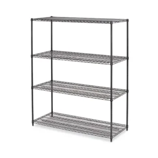 Alera® All-Purpose Wire Shelving Starter Kit, Four-Shelf, 60" W x 24" D x 72" H, Black Anthracite Plus