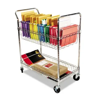 Alera® Carry-all Mail Cart, Metal, Silver, 34.88" x 18" x 39.5"