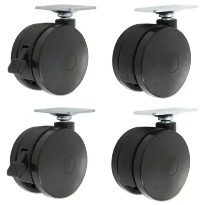 Alera® Casters for Height-Adjustable Table Bases, Grip Ring Stem, 2" Wheel, Black, 4/Set