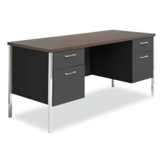 Alera® Double Pedestal Steel Credenza, Mocha/Black, 60"W x 24"D x 29.5"H