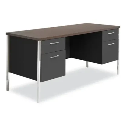 Alera® Double Pedestal Steel Credenza, Mocha/Black, 60"W x 24"D x 29.5"H