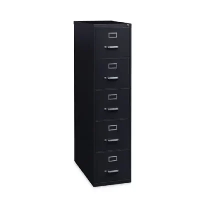 Alera® Five-Drawer Economy Vertical File, Black, 15"W x 26.5"D x 61.37"H