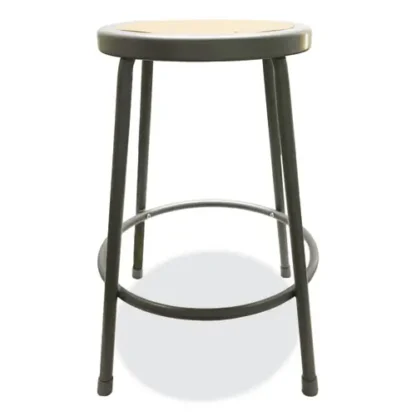 Alera® Industrial Metal Shop Stool, Backless, Supports Up to 300 lb, 24" Seat Height, Brown Seat, Gray Base