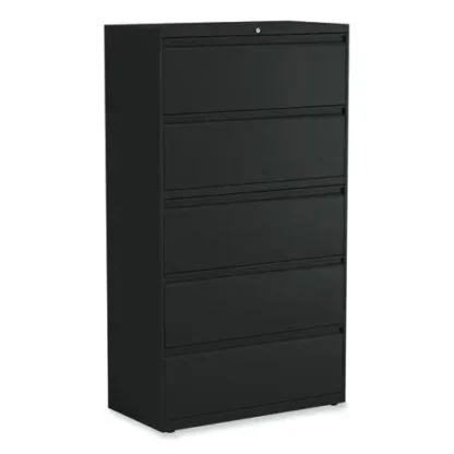 Alera® Lateral File, 5-Drawer, Black, 36"W x 18.63"D x 67.63"H