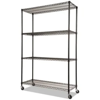 Alera® NSF Certified 4-Shelf Wire Shelving Kit with Casters, 48w x 18d x 72h, Black