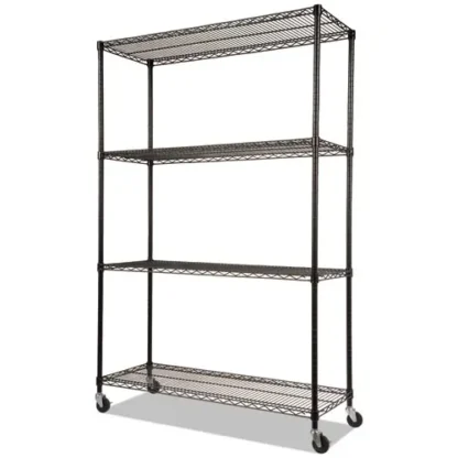 Alera® NSF Certified 4-Shelf Wire Shelving Kit with Casters, 48w x 18d x 72h, Black