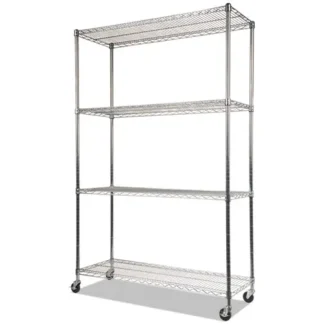 Alera® NSF Certified 4-Shelf Wire Shelving Kit with Casters, Silver