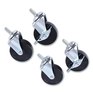 Alera® Optional Casters for Wire Shelving, Grip Ring Stem, 3" Wheel, Black, 4/Set (2 Locking)