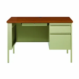 Alera® Single Pedestal Steel Desk, Cherry/Putty, 45"W x 24"D x 29.5"H