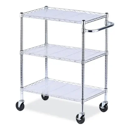 Alera® Three-Shelf Wire Cart with Liners, 3 Adjustable Metal Shelves, 600 lb Capacity, Silver, 34.21" x 18" x 40"