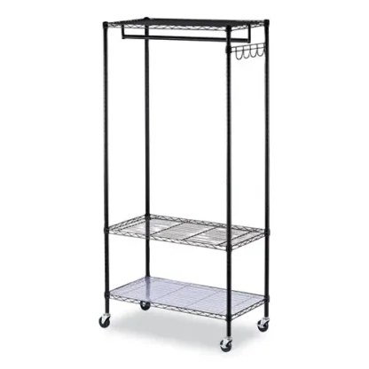 Alera® Wire Shelving Garment Rack, Black, 36" W x 18" D x 75" H, Holds 30 Garments