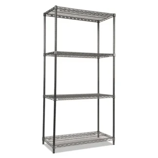 Alera® Wire Shelving Starter Kit, Four-Shelf, 36w x 18d x 72h, Black Anthracite