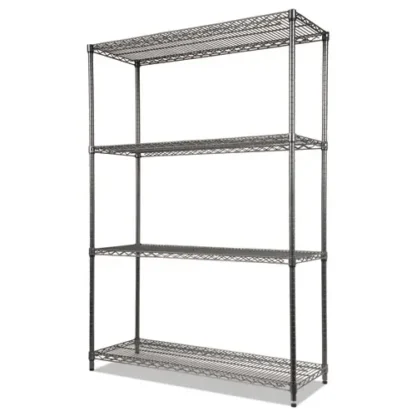 Alera® Wire Shelving Starter Kit, Four-Shelf, 48" x 18" x 72", Black Anthracite