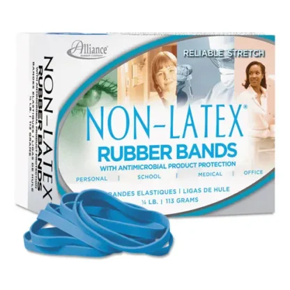 Alliance® Antimicrobial Non-Latex Rubber Bands, Cyan Blue, 4 oz Box