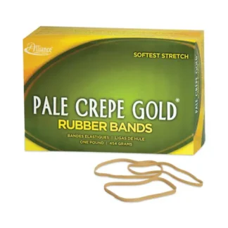 Alliance® Pale Crepe Gold Rubber Bands, Size 33, Golden Crepe, 1 lb Box