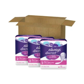 Always® Discreet Incontinence Liners, Very Light Absorbency, Long, 44/Pack, 3 Packs/Carton