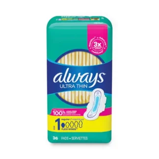 Always® Ultra Thin Pads, Regular, 36/Pack, 6 Packs/Carton