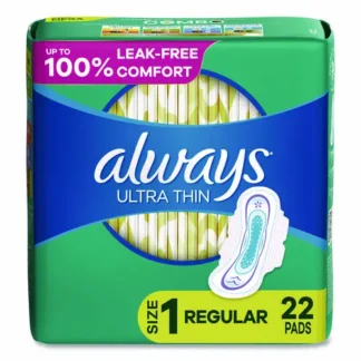 Always® Ultra Thin Pads with Wings, Size 1, Regular Absorbency, 22 Pads/Pack, 12 Packs/Carton