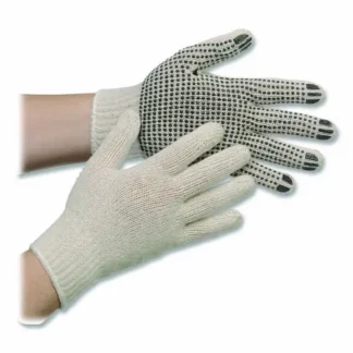AMBITEX® Pro PVC-Dotted String-Knit Gloves, Medium, White/Black, Dozen