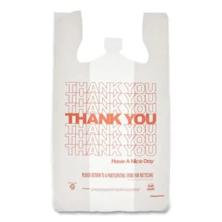 AmerCareRoyal® Thank You Bags, Cut-Out Handles, White/Red, 1,000/Carton
