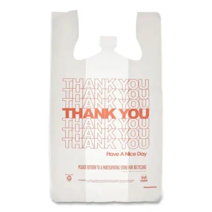 AmerCareRoyal® Thank You Bags, Cut-Out Handles, White/Red, 1,000/Carton
