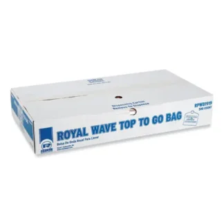 AmerCareRoyal® Wave Top To-Go Bags, Take-Out Labeling, Cut-Out Handles, White/Blue/Red, 500/Carton