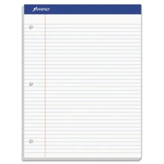 Ampad® Double Sheet Pads, Medium/College Rule, 100 White 8.5 x 11.75 Sheets
