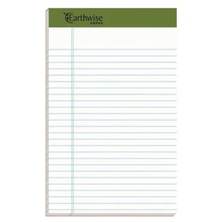 Ampad® Earthwise by Ampad Recycled Writing Pad, Narrow Rule, Politex Green Headband, 50 White 5 x 8 Sheets, Dozen