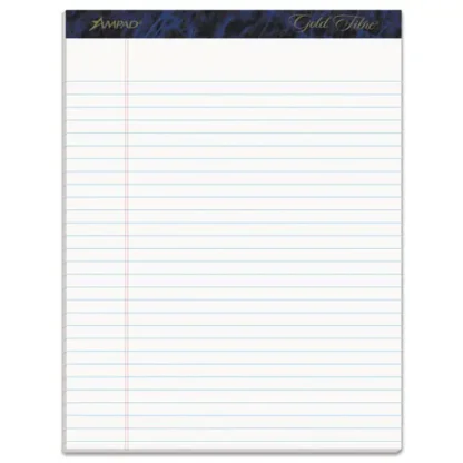 Ampad® Gold Fibre Quality Writing Pads, Wide/Legal Rule, 50 Sheets, 8.5" x 11.75", Dozen