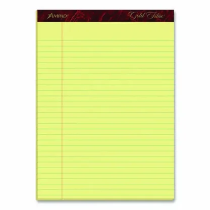 Ampad® Gold Fibre Writing Pads, Wide/Legal Rule, Canary-Yellow, 8.5" x 11.75", 50 Sheets per Pad, 4 Pads/Pack