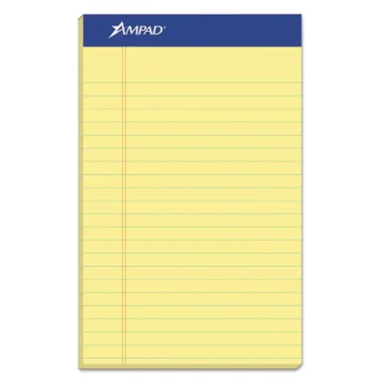 Ampad® Perforated Writing Pads, Narrow Rule, 5" x 8", Canary-Yellow, 50 Sheets, Dozen