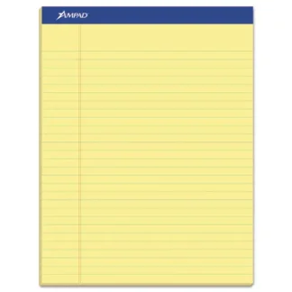 Ampad® Perforated Writing Pads, Wide/Legal Rule, 50 Canary Yellow 8.5 x 11.75 Sheets, Dozen