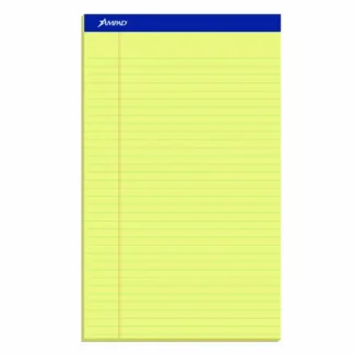Ampad® Perforated Writing Pads, Wide/Legal Rule, 50 Canary-Yellow Sheets, 8.5" x 14", Dozen