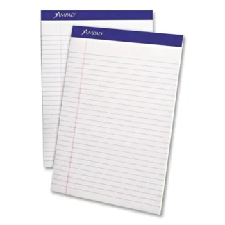 Ampad® Perforated Writing Pads, Wide/Legal Rule, 50 White Sheets, 8.5" x 11.75", Dozen