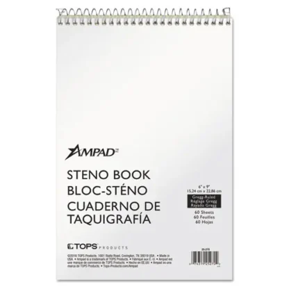 Ampad® Steno Pads, Gregg Rule, Tan Cover, 60 Green-Tint Sheets, 6" x 9"