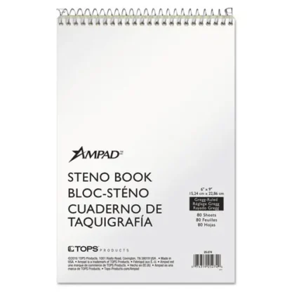 Ampad® Steno Pads, Gregg Rule, Tan Cover, 80 Sheets, 6 x 9, Green-Tint