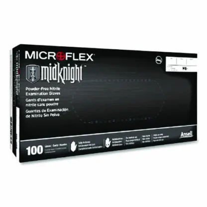 Ansell MICROFLEX MidKnight Powder-Free Nitrile Gloves, 2X-Large, Black, 100/Box