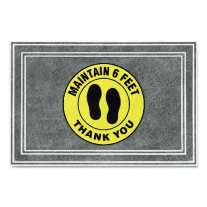Apache Mills® Message Floor Mats, Charcoal/Yellow, "Maintain 6 Feet Thank You"