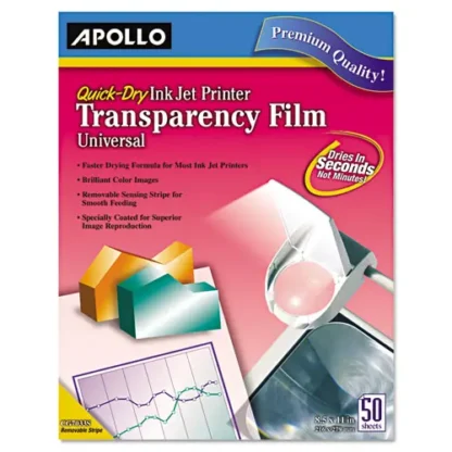 Apollo® Quick-Dry Color Inkjet Transparency Film, 8.5" x 11", 50/Box