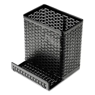 Artistic® Urban Collection Punched Metal Pencil Cup with Cell Phone Stand, Black
