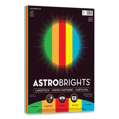 Astrobrights® Color Cardstock, Assorted Primary Colors, 65 lb Cover, 8.5 x 11, 50/Pack