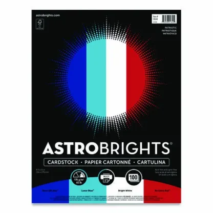 Astrobrights® Color Cardstock - "Patriotic" Assortment, 65 lb Cover, 8.5" x 11", 100 Sheets