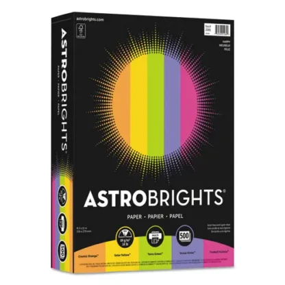 Astrobrights® Color Paper - "Happy" Assortment, 24 lb Bond, 8.5 x 11, Assorted Happy Colors, 500 Sheets