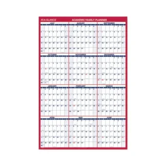 AT-A-GLANCE® Academic Erasable Reversible Extra Large Wall Calendar, 48 x 32, White/Blue/Red, 12 Month (July to June): 2024 to 2025